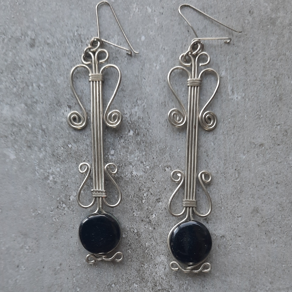 Handmade silver and onyx earrings